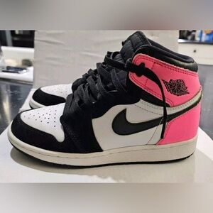 Jordan Women's High-Top Sneaker in White, Black & Hot Pink